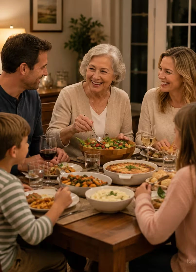 Family sharing a meal together