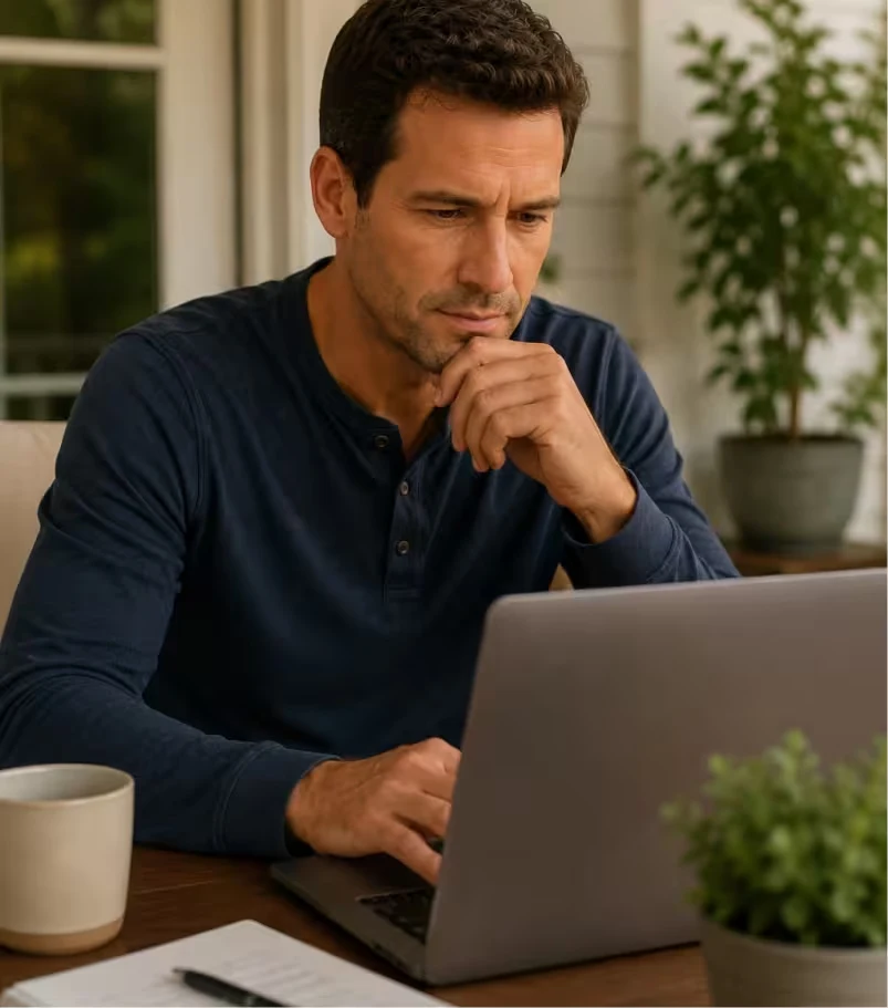 Man concentrating at a laptop