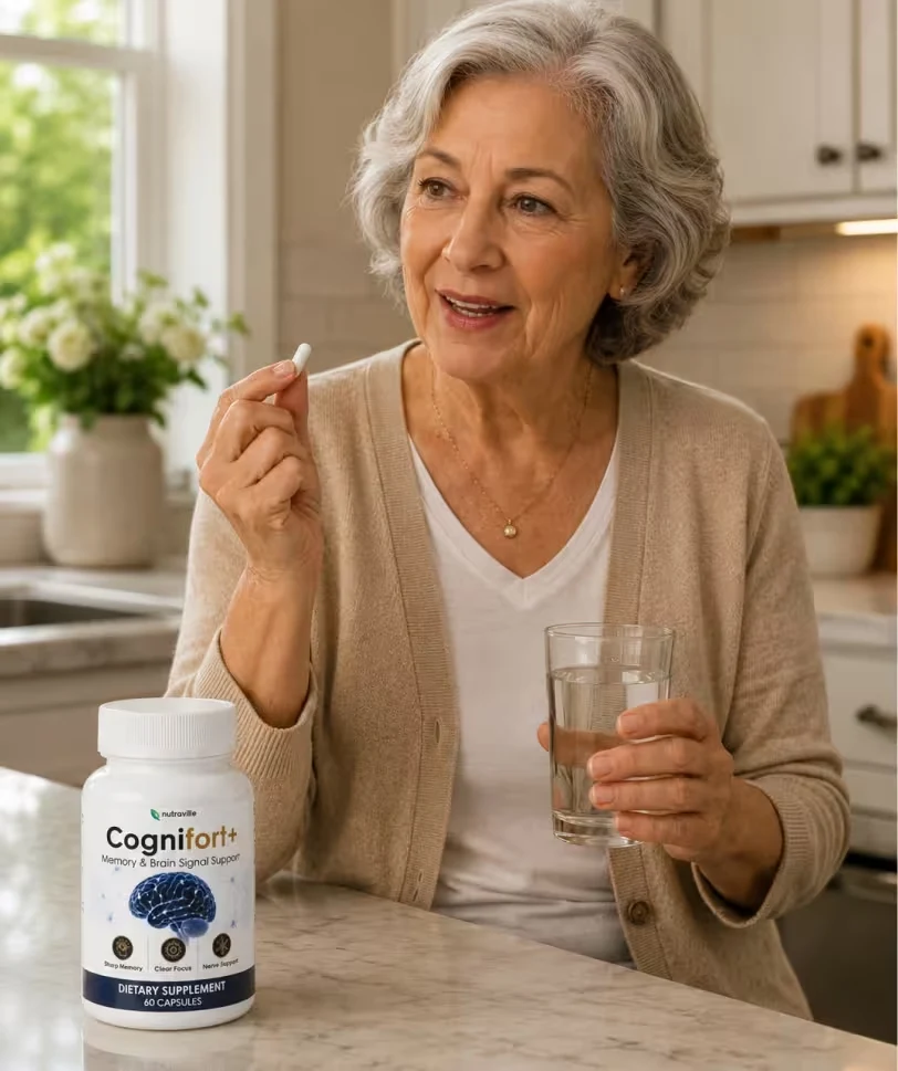 Woman taking a supplement capsule with a glass of water